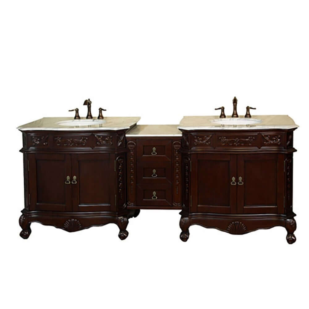 Bellaterra 82.7 In. Double Sink Vanity-Walnut 202016A-D-CR-WH, Carrara white Marble