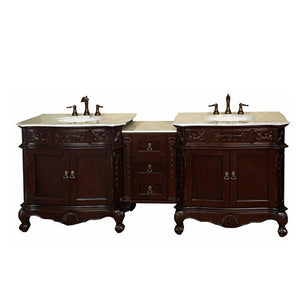 Bellaterra 82.7 In. Double Sink Vanity-Walnut 202016A-D-CR-WH, Carrara white Marble