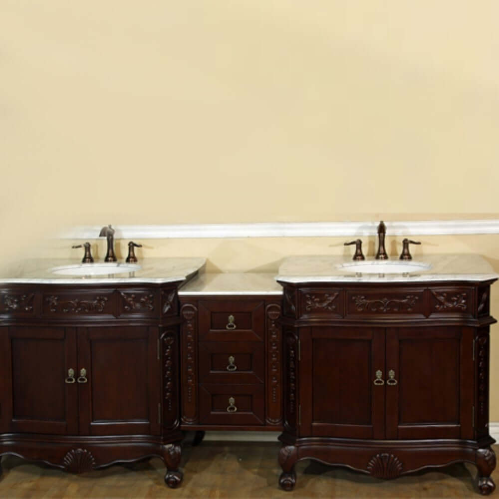 Bellaterra 82.7 In. Double Sink Vanity-Walnut 202016A-D-CR-WH, Carrara white Marble, Front