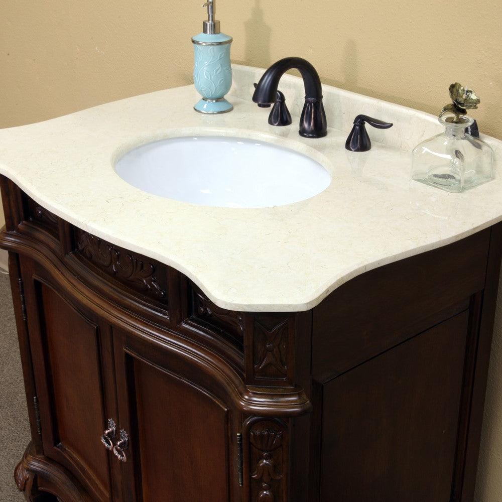 Bellaterra 34.6 In. Single Sink Vanity-Wood-Walnut Cream Marble Top 202016A-S-CR Front