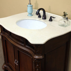 Bellaterra 34.6 In. Single Sink Vanity-Wood-Walnut Cream Marble Top 202016A-S-CR Basin