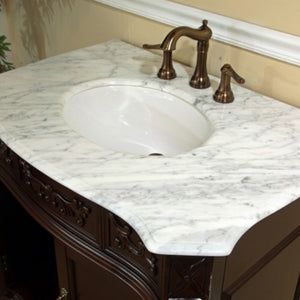 Bellaterra 34.6 In. Single Sink Vanity-Wood-Walnut Carrara White Marble top 202016A-S-WH Basin