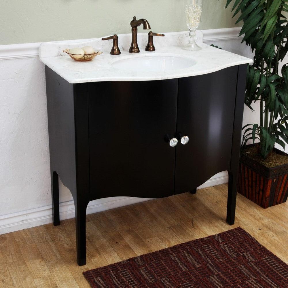 Bellaterra 203037-B-WH 36.6 in Single Sink Vanity-Wood - Black / White Marble, Front