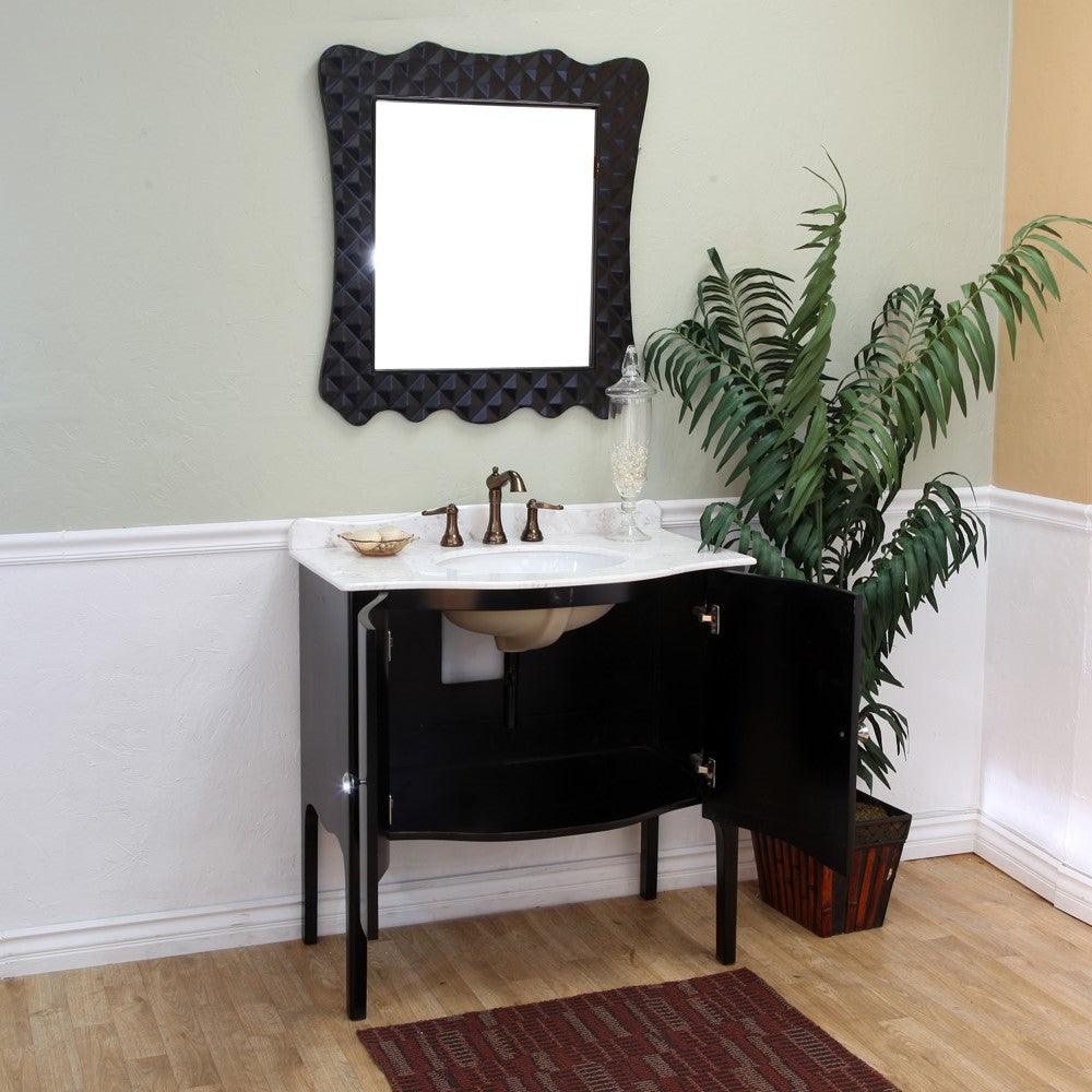 Bellaterra 203037-B-WH 36.6 in Single Sink Vanity-Wood - Black / White Marble, Front