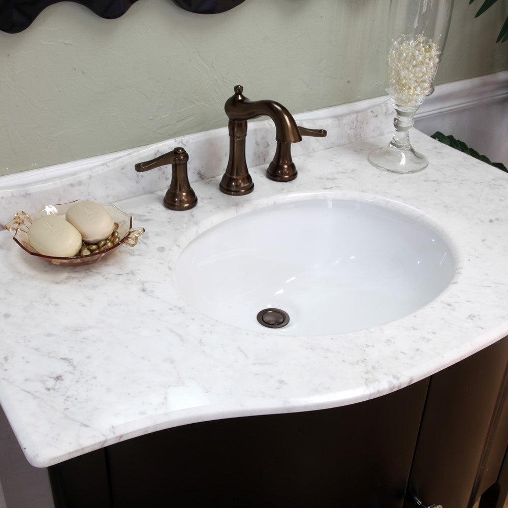 Bellaterra 203037-B-WH 36.6 in Single Sink Vanity-Wood - Black / White Marble, Top