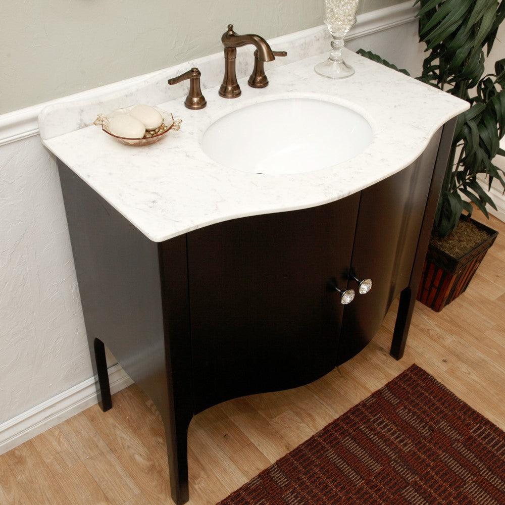 Bellaterra 203037-B-WH 36.6 in Single Sink Vanity-Wood - Black / White Marble, Top