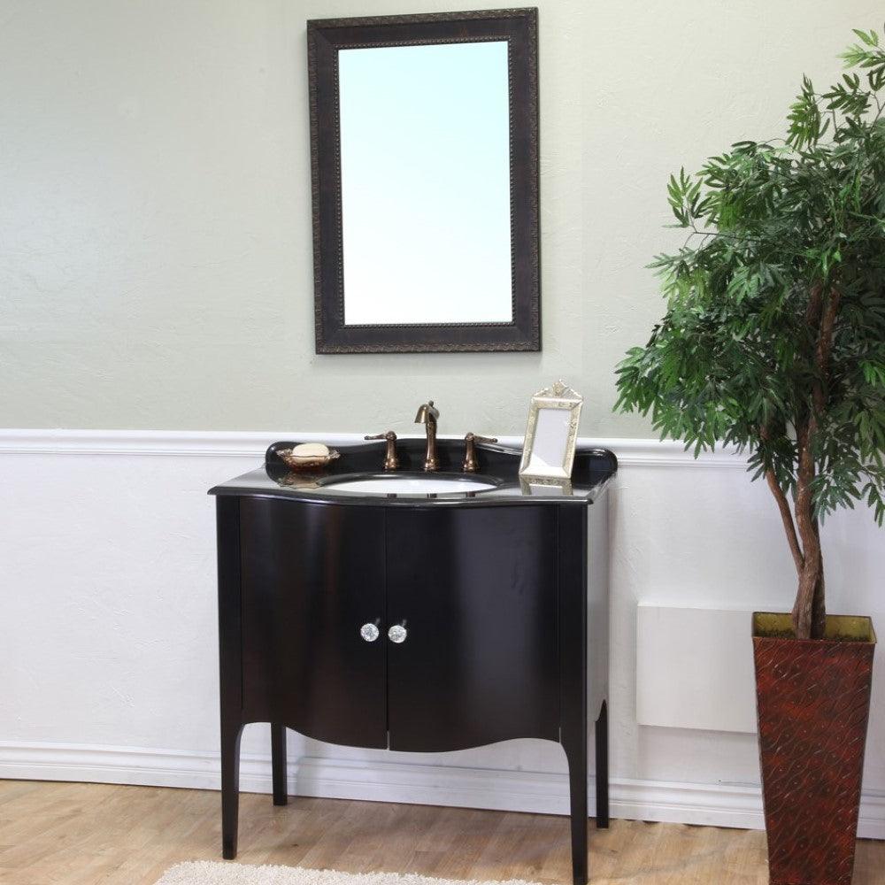 Bellaterra 203037-B 36.6 in Single Sink Vanity-Wood - Black / Black Granite, Front