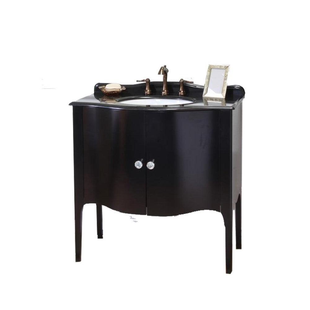 Bellaterra 203037-B 36.6 in Single Sink Vanity-Wood - Black / Black Granite, Front