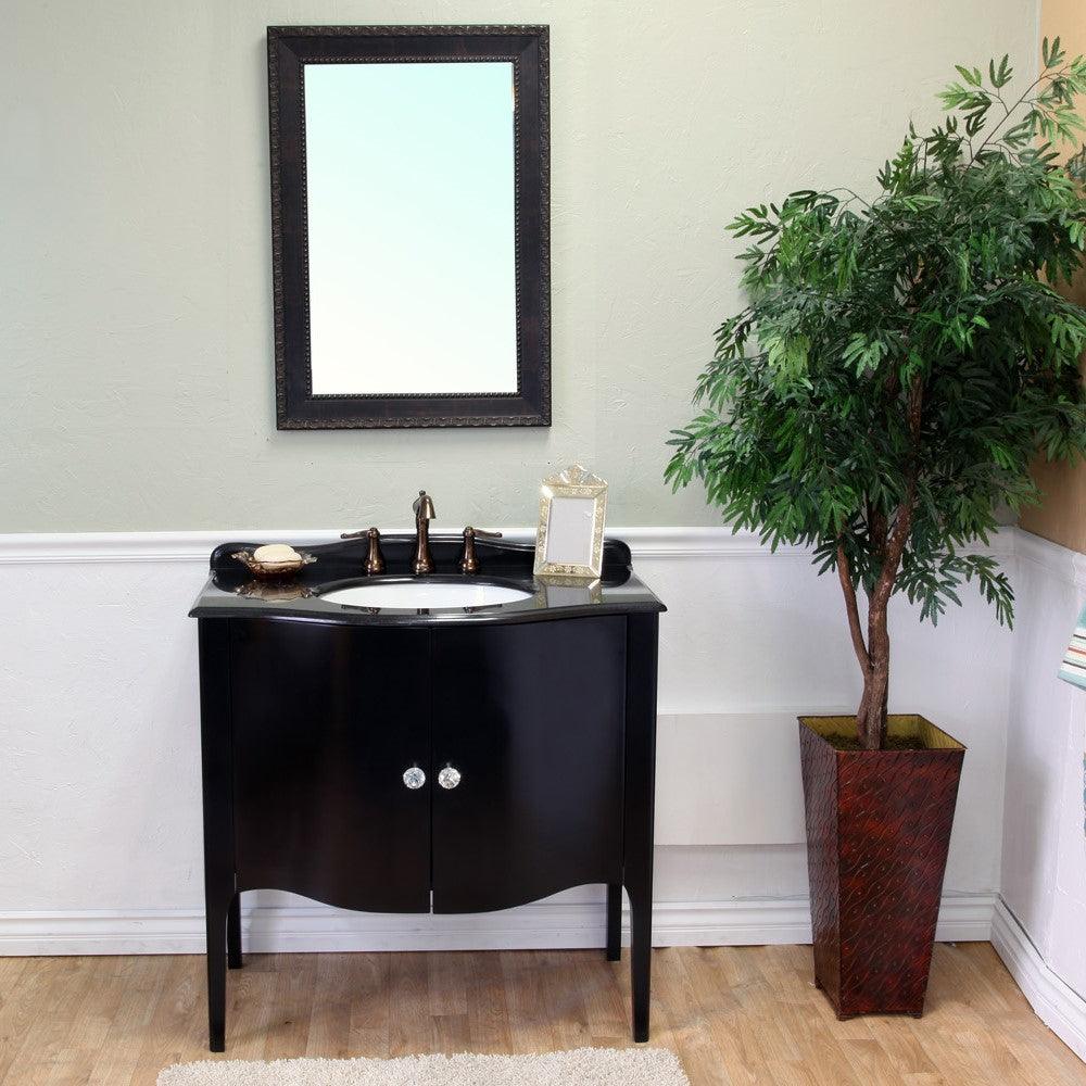 Bellaterra 203037-B 36.6 in Single Sink Vanity-Wood - Black / Black Granite, Front