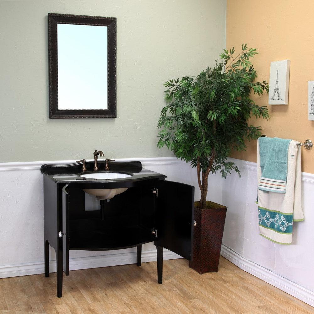 Bellaterra 203037-B 36.6 in Single Sink Vanity-Wood - Black / Black Granite, Front