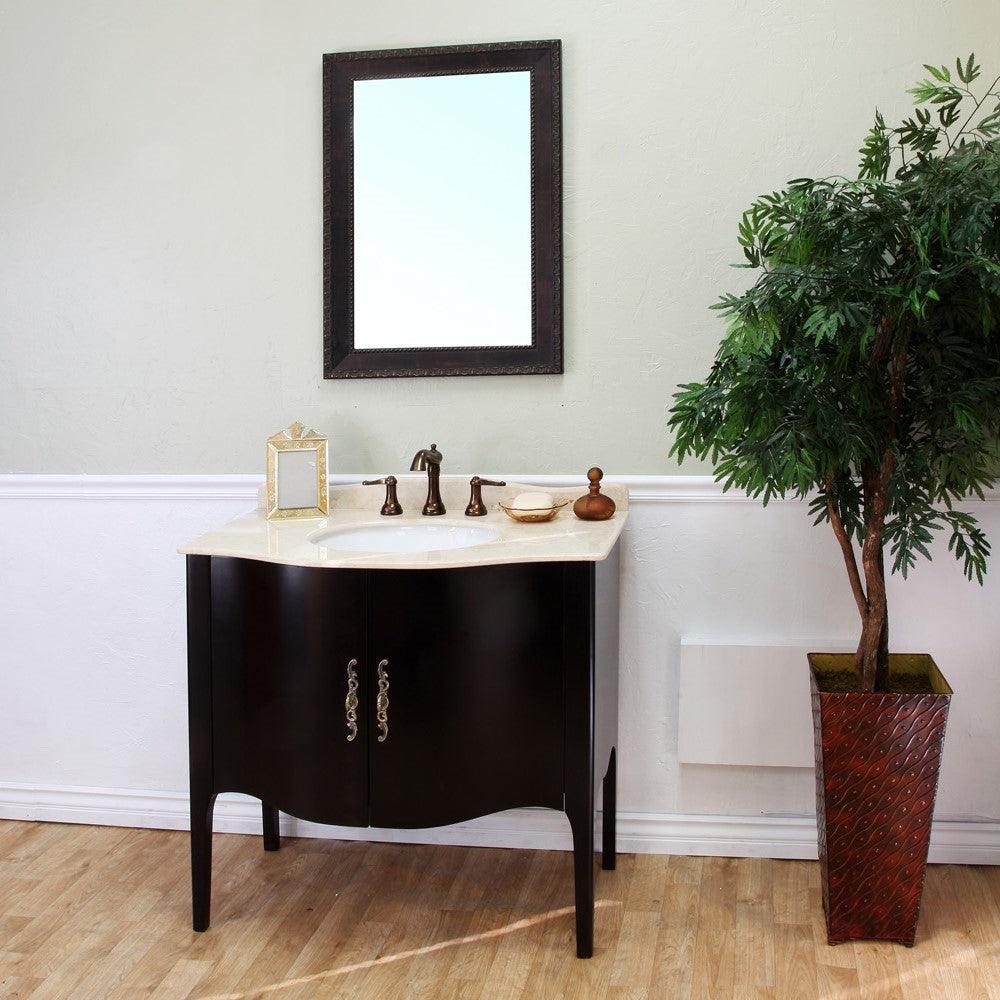 Bellaterra 203037-B-WH 36.6 in Single Sink Vanity-Wood - Black / White Marble, Front