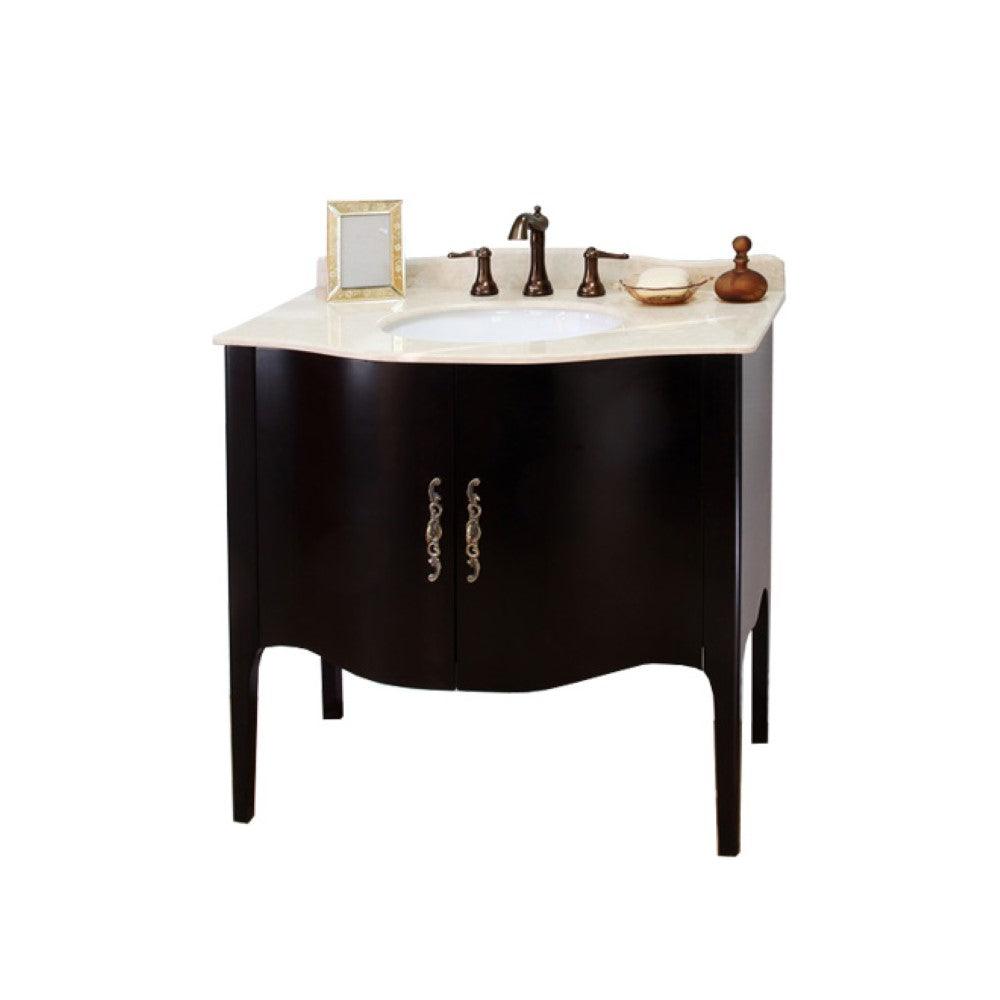 Bellaterra 203037-ES 36.6 in Single Sink Vanity-Wood - Espresso / Cream Marble, Front