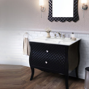 Bellaterra 35.4 in Single Sink Vanity-Wood-Black 203057B-WH White Marble, Front