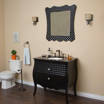 Bellaterra 35.4 in Single Sink Vanity-Wood-Black 203057B-WH Black Granite, Front