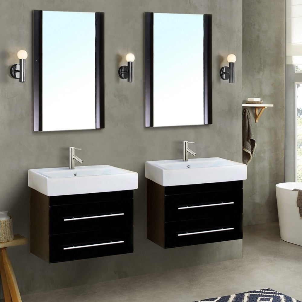 Bellaterra 48.5 in Double Wall Mount Style Sink Vanity-Wood-Black 203102-D, Front
