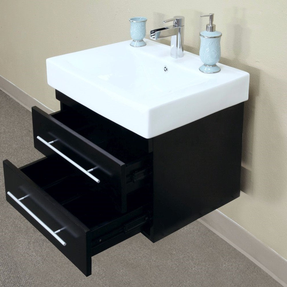 Bellaterra 48.5 in Double Wall Mount Style Sink Vanity-Wood-Black 203102-D, Open