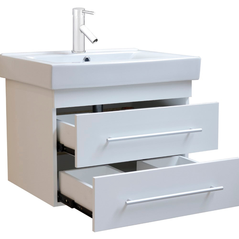 Bellaterra 24.25 in Single Wall Mount Style Sink Vanity-Wood 203102-S-DG-WH - White, Front