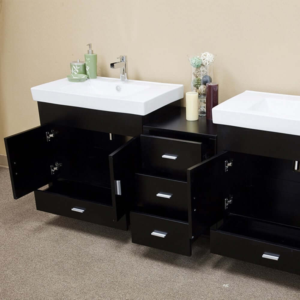 Bellaterra 80.7 in Double Sink Vanity-Wood-Black 203107-D, Open