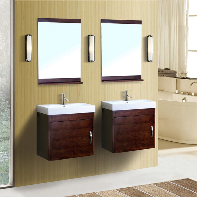 Bellaterra 48.8 in Double Wall Mount Style Sink Vanity-Wood- Walnut 203136-D, Front