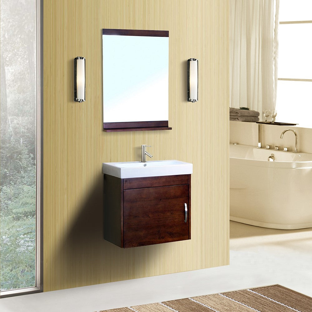 Bellaterra 24.4 in Single Wall Mount Style Sink Vanity-Wood- Walnut 203136-S - Front