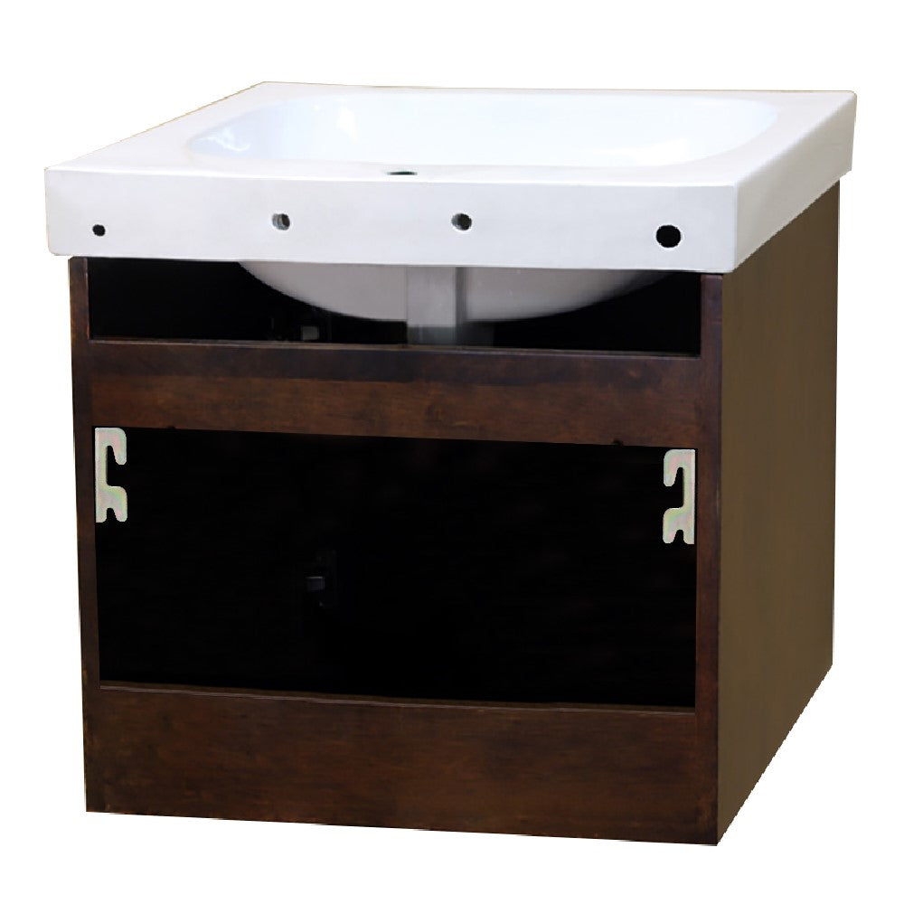 Bellaterra 24.4 in Single Wall Mount Style Sink Vanity-Wood- Walnut 203136-S, Backside