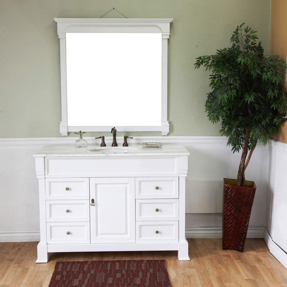 Bellaterra 50 in Single Sink Vanity-Wood 205050-WH, White (rub edge) / White Marble