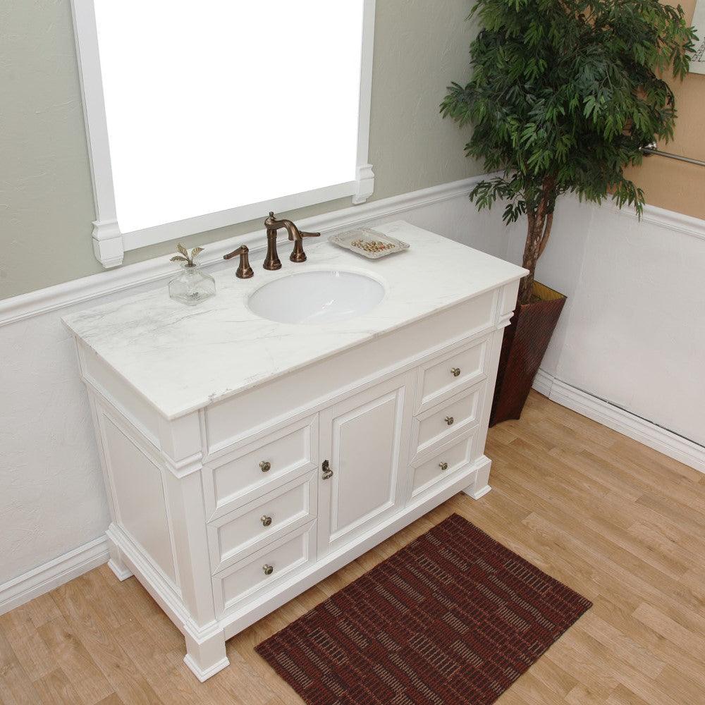 Bellaterra 50 in Single Sink Vanity-Wood 205050-WH, White (rub edge) / White Marble