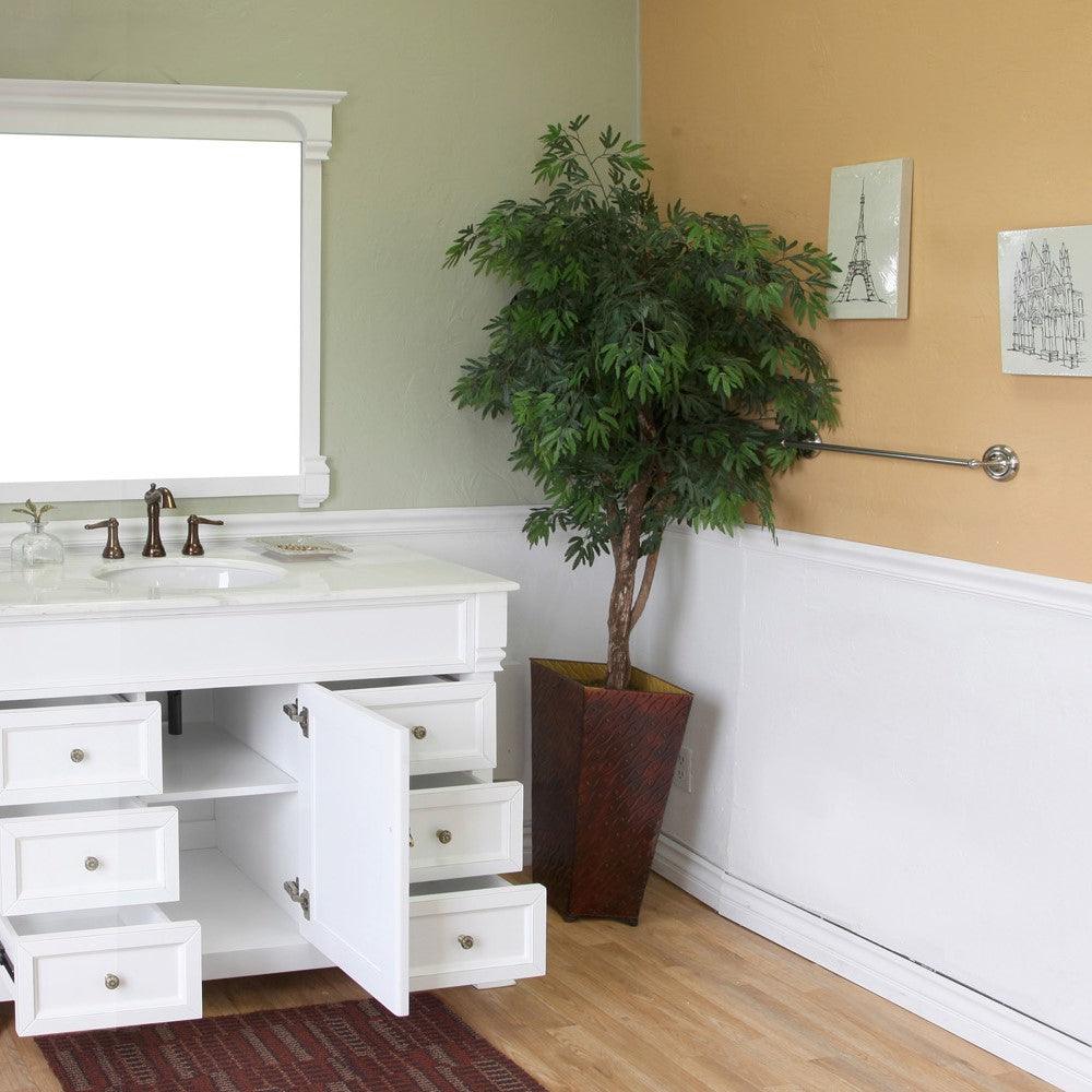 Bellaterra 50 in Single Sink Vanity-Wood 205050-WH, White (rub edge) / White Marble, Drawers