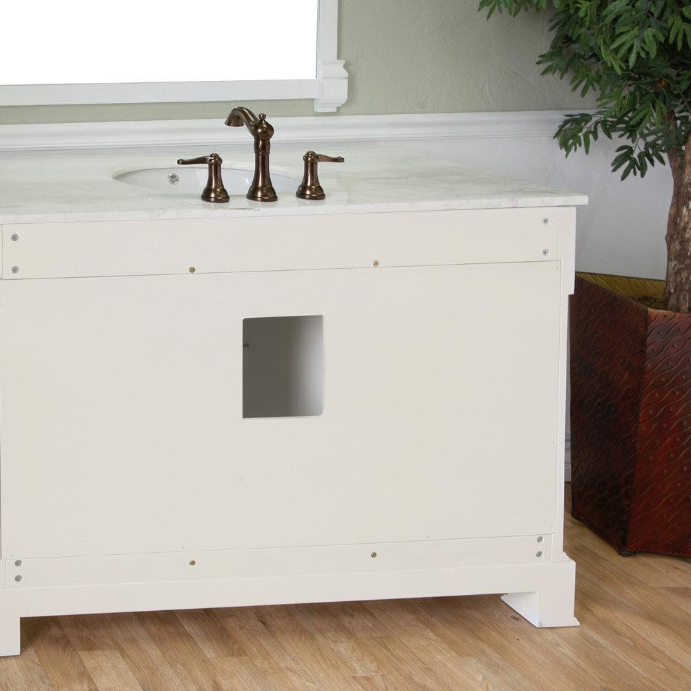 Bellaterra 50 in Single Sink Vanity-Wood 205050-WH, White (rub edge) / White Marble, Backside