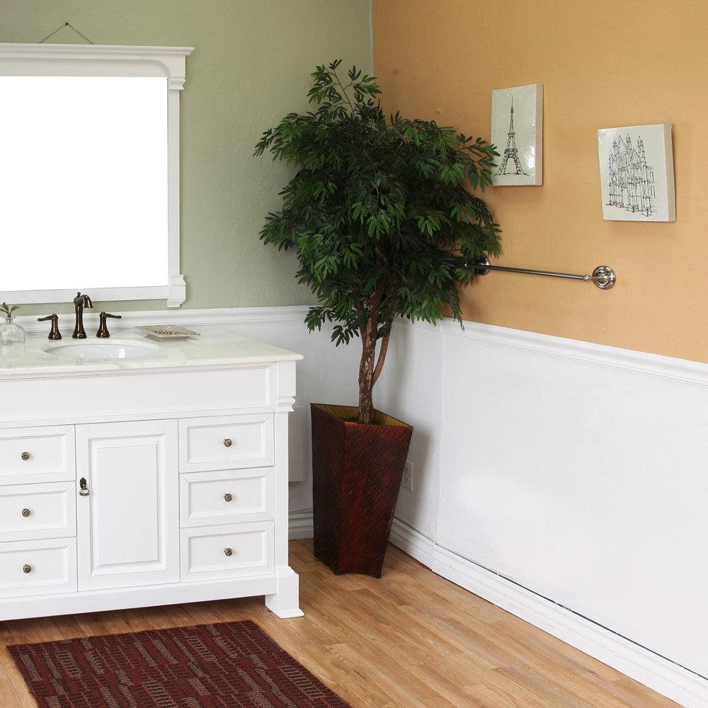 Bellaterra 50 in Single Sink Vanity-Wood 205050-WH, White (rub edge) / White Marble, Front
