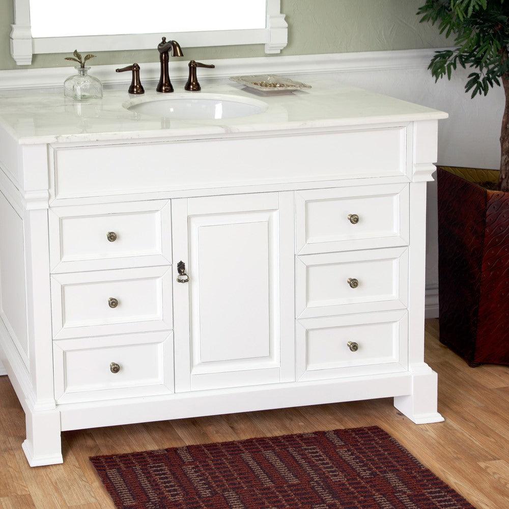 Bellaterra 50 in Single Sink Vanity-Wood 205050-WH, White (rub edge) / White Marble, Front