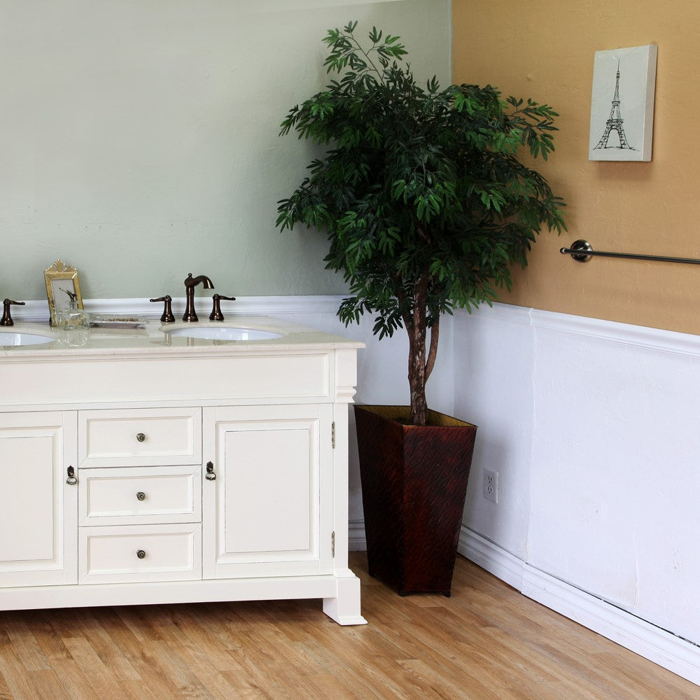 Bellaterra 60 in Double Sink Vanity-Wood 205060-D-CR-ES-WH, cream white (rub edge) / Cream Marble, Front