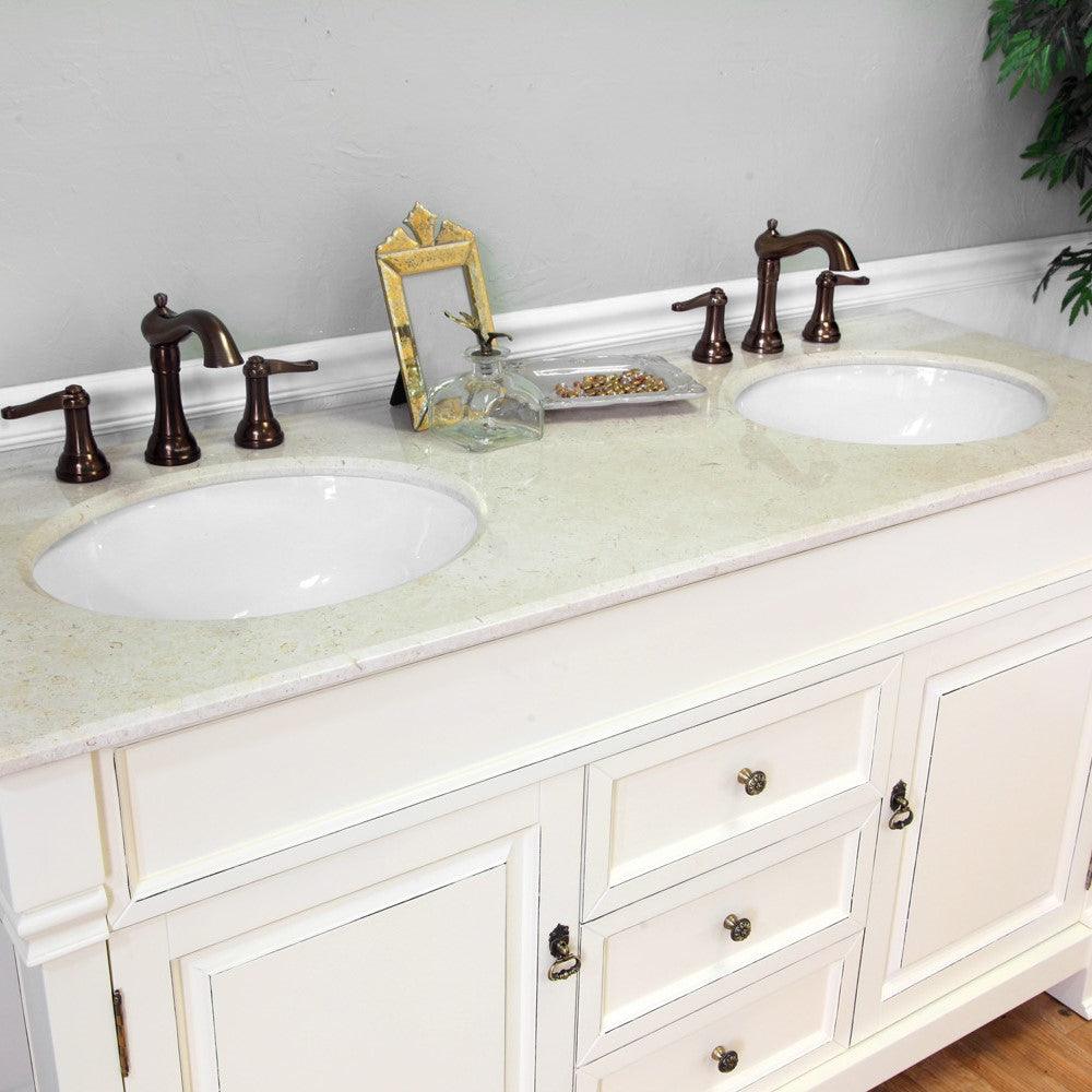 Bellaterra 60 in Double Sink Vanity-Wood 205060-D-CR-ES-WH, cream white (rub edge) / Cream Marble, Front