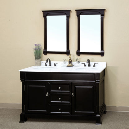 Bellaterra 60 in Double Sink Vanity-Wood 205060-D-CR-ES-WH, Espresso / White Marble, Front