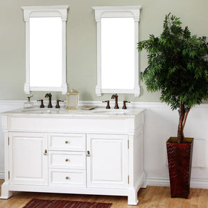 Bellaterra 60 in Double Sink Vanity-Wood 205060-D-CR-ES-WH, White (rub edge) / White Marble, Front