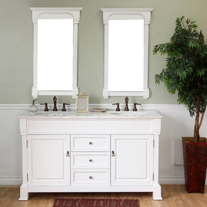 Bellaterra 60 in Double Sink Vanity-Wood 205060-D-CR-ES-WH, White (rub edge) / White Marble, Front