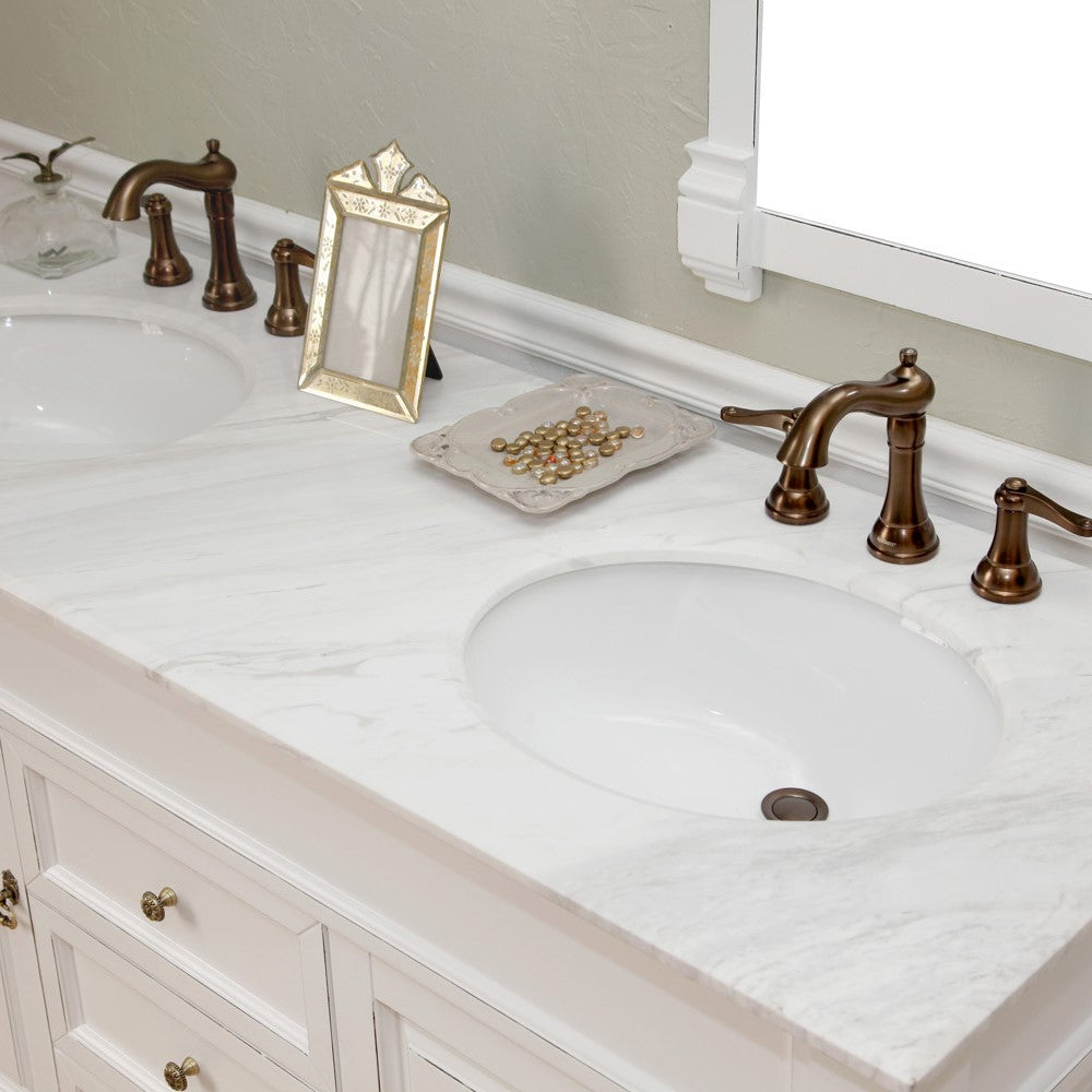 Bellaterra 60 in Double Sink Vanity-Wood 205060-D-CR-ES-WH, White (rub edge) / White Marble, Double Sink