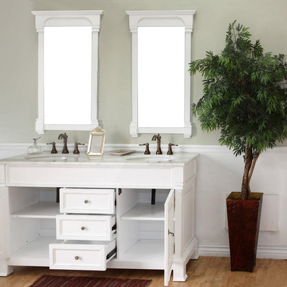 Bellaterra 60 in Double Sink Vanity-Wood 205060-D-CR-ES-WH, White (rub edge) / White Marble, Open