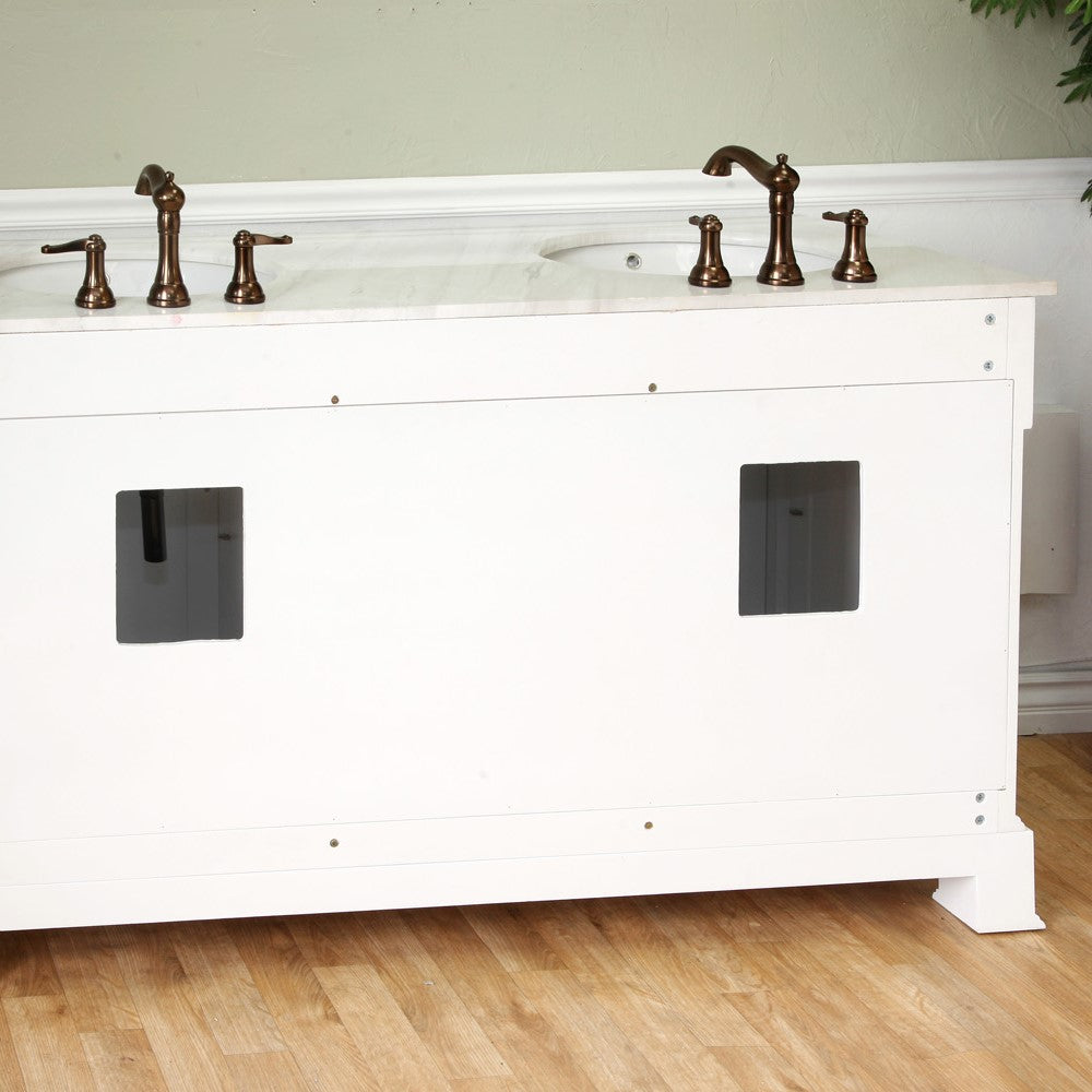 Bellaterra 60 in Double Sink Vanity-Wood 205060-D-CR-ES-WH, White (rub edge) / White Marble, Backside