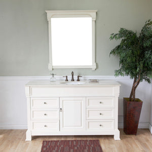 Bellaterra 60 in Single Sink Vanity-Wood 205060-S-CR-ES-WH, cream white (rub edge) / Cream Marble, Front