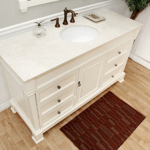 Bellaterra 60 in Single Sink Vanity-Wood 205060-S-CR-ES-WH, cream white (rub edge) / Cream Marble, Top View