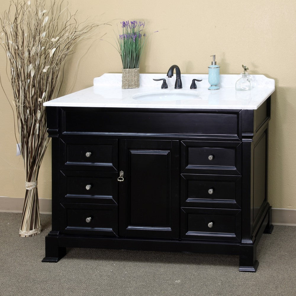 Bellaterra 60 in Single Sink Vanity-Wood 205060-S-CR-ES-WH, Espresso / White Marble, Front