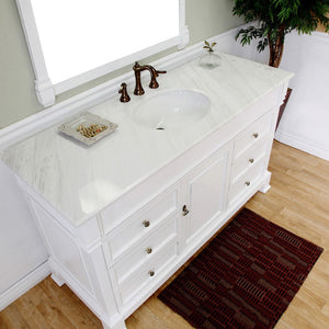 Bellaterra 60 in Single Sink Vanity-Wood 205060-S-CR-ES-WH, White (rub edge) / White Marble, Top View
