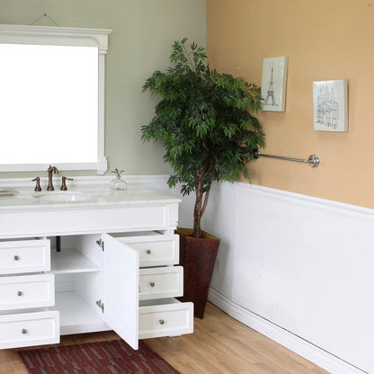 Bellaterra 60 in Single Sink Vanity-Wood 205060-S-CR-ES-WH, White (rub edge) / White Marble, Open