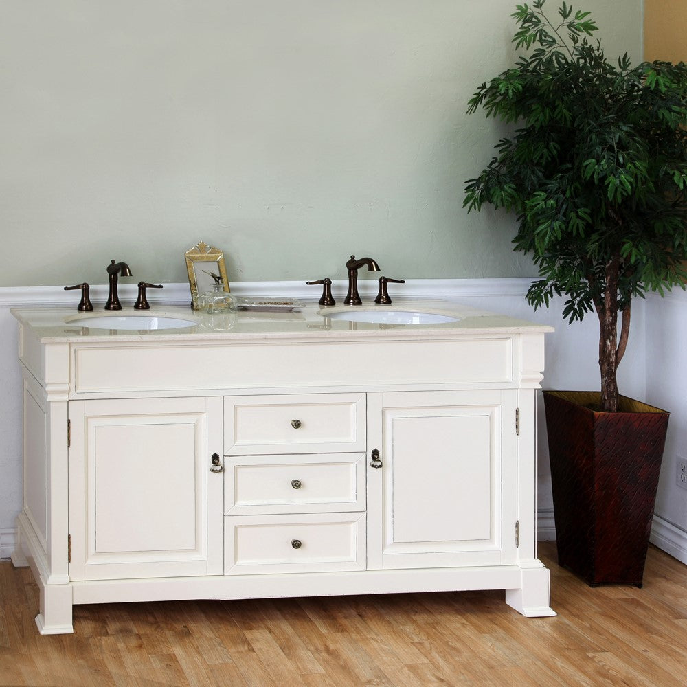 Bellaterra 72 in Double Sink Vanity-Wood 205072-D-CR-ES-WH, cream white (rub edge) / Cream Marble, Front