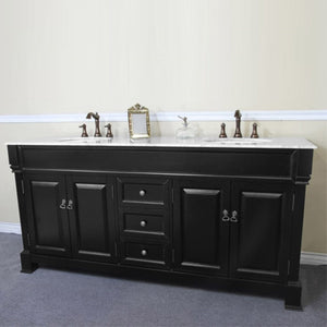 Bellaterra 72 in Double Sink Vanity-Wood 205072-D-CR-ES-WH, Espresso / White Marble, Front