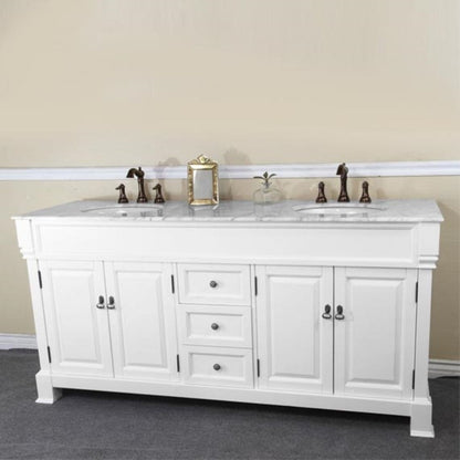 Bellaterra 72 in Double Sink Vanity-Wood 205072-D-CR-ES-WH, White (rub edge) / White Marble, Front