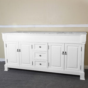 Bellaterra 72 in Double Sink Vanity-Wood 205072-D-CR-ES-WH, White (rub edge) / White Marble, Front