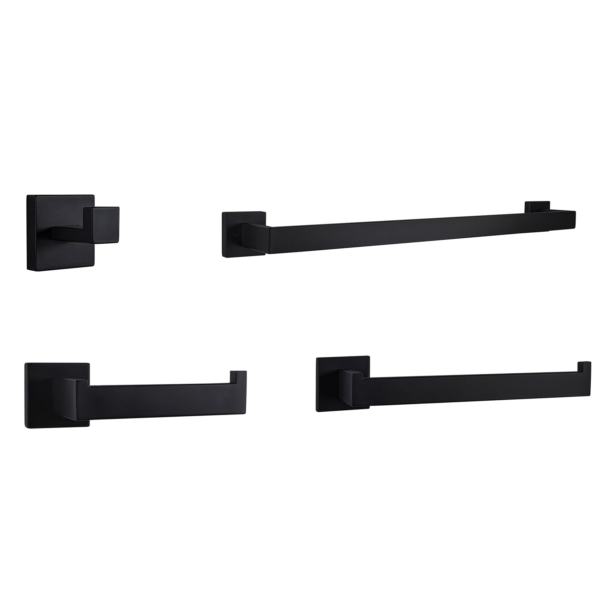 Lexora Bagno Lucido 4 pieces Matte Black set Robe Hook, Towel Holder, Toilet Paper Holder, 24" Towel Bar - The Bath Vanities