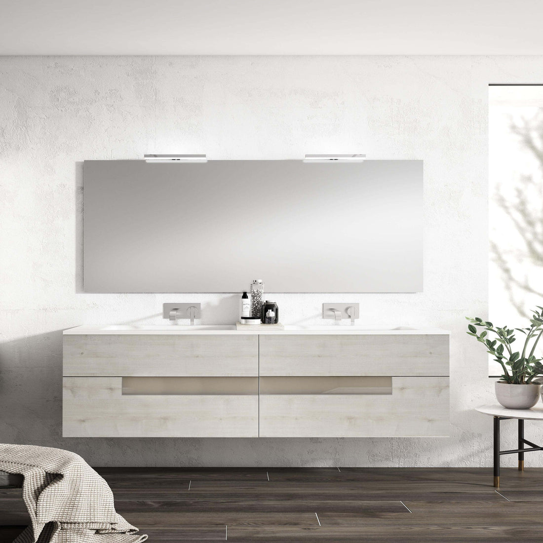 Lucena Bath Vision 80" Contemporary Wood single sink Vanity in White & White handle / Abedul & Tortora / Canela & Black / White & Black / White & Grey / Grey & White - The Bath Vanities